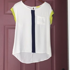 White Blouse with Navy/Green detail